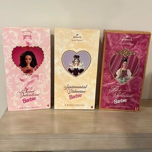 Hallmark Sweet Valentine, Sentimental Valentine, and Fair Valentine Barbies